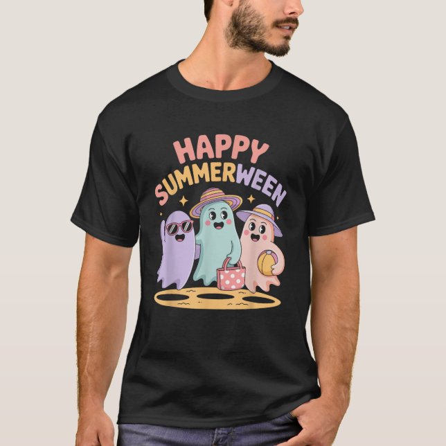 Happy Summerween Ghosts Vibes Fun Halloween  T Shirt (Framsida)