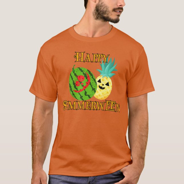 Happy Summerween Watermelon Summer Pineapple Hallo T Shirt (Framsida)
