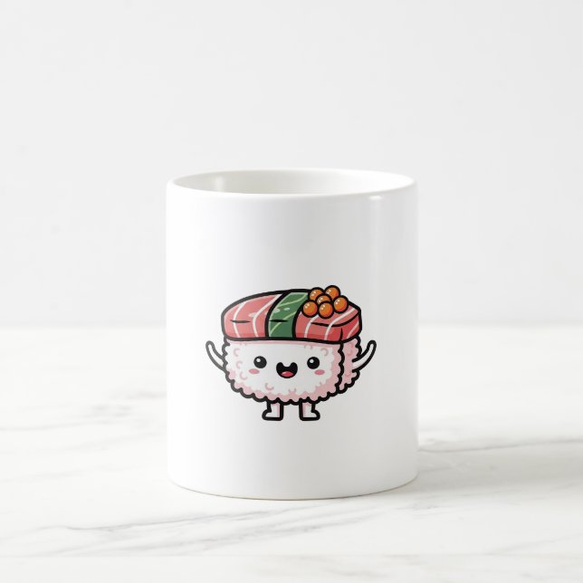 Happy Sushi Slice – Cute Kawaii Illustration Kaffemugg (Center)