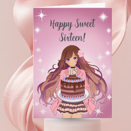 Happy Sweet Sixteen Teenager Girl with Cake Kort