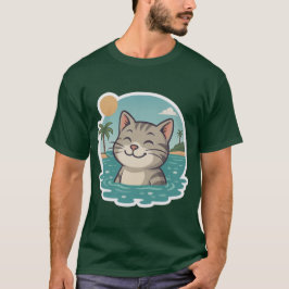 Happy Swimming Cat – Ocean Summer Sticker T Shirt