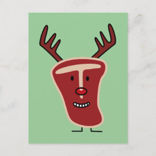 Happy T-Bone Steak Reindeer red nose Christmas Helg Vykort