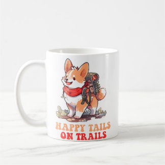 Happy Tails On Trails Funny Dog Trailing Camping L Kaffemugg