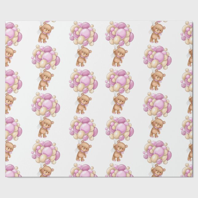 Happy Teddy Bear Pink Baby Shower  Presentpapper (Seam)