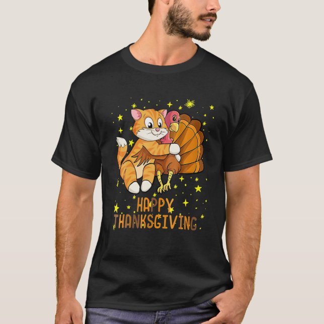 Happy Thanksgiving 2021 Cat Turkey For Cat Lovers T Shirt (Framsida)