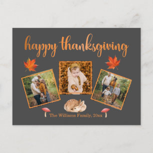happy thanksgiving, 3 foton grått orange helgdag vykort