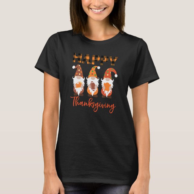 Happy thanksgiving 3 Gnome Fall Autumn Manar Wom T Shirt (Framsida)