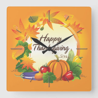 Happy thanksgiving 5-väggur och numeriska alternat fyrkantig klocka