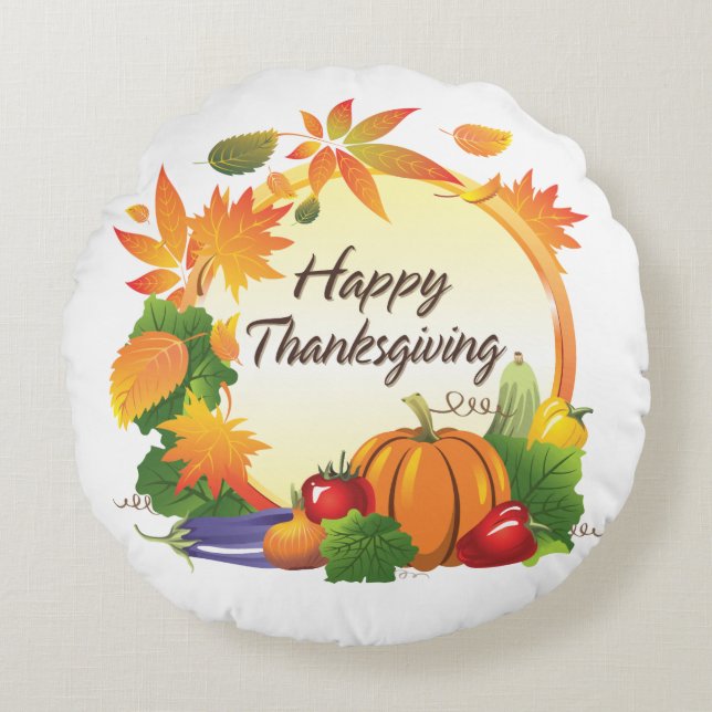 Happy thanksgiving 5A Rundfyllnadsdelar Rund Kudde (Framsidan)