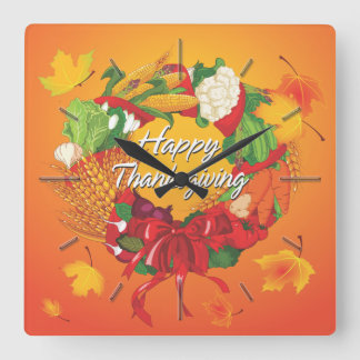 Happy thanksgiving 6-väggskåp och numeriska altern fyrkantig klocka