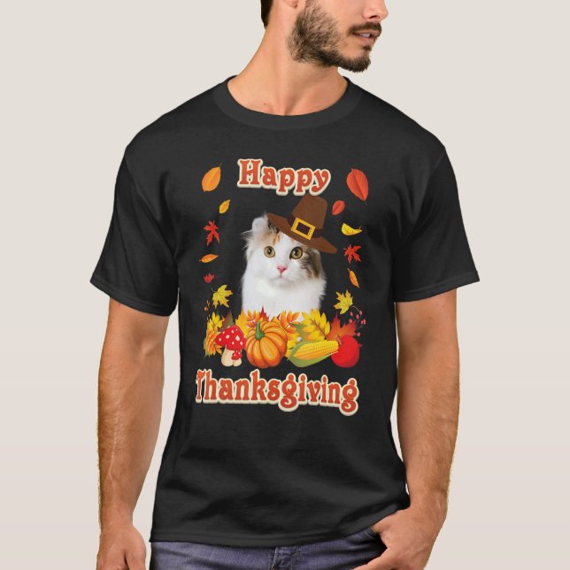 Happy Thanksgiving American Curl Cat I'm Thankful  T Shirt (Framsida)