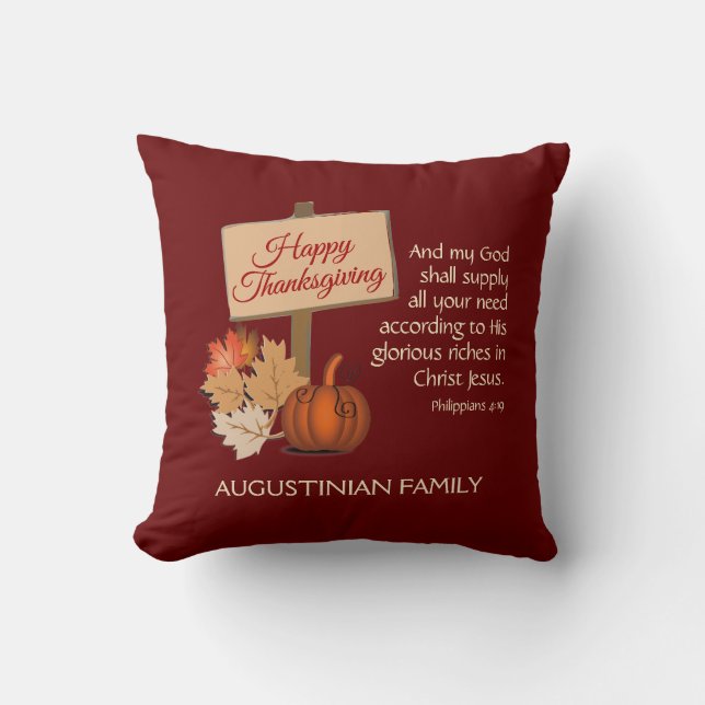 HAPPY THANKSGIVING Anpassad Phil 4:19-skript Kudde (Framsida)