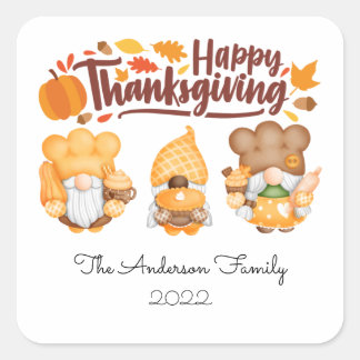 Happy thanksgiving Anpassningsbar Cute Gnome Stick Fyrkantigt Klistermärke