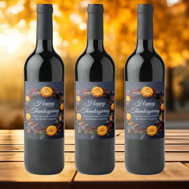 Happy thanksgiving Anpassningsbar Pumpkin Wandemod Vinflaska Etikett (Skapare uppladdad)