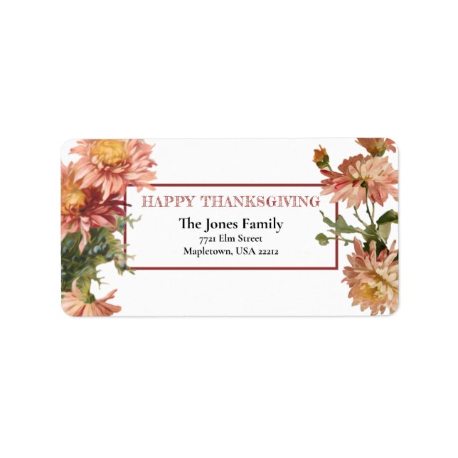 Happy thanksgiving Autumn Chrysanthemums Adressetikett (Framsidan)