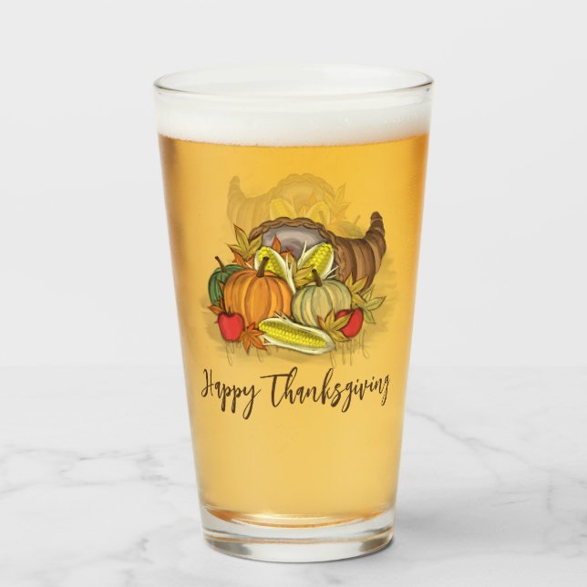 Happy thanksgiving Autumn Cornucopia Glaskopp (Baksida fylld)