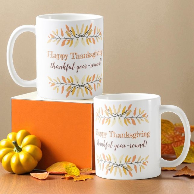 Happy thanksgiving Autumn Löv Gräns Kaffemugg (Design view on both sides of ceramic mug handle)