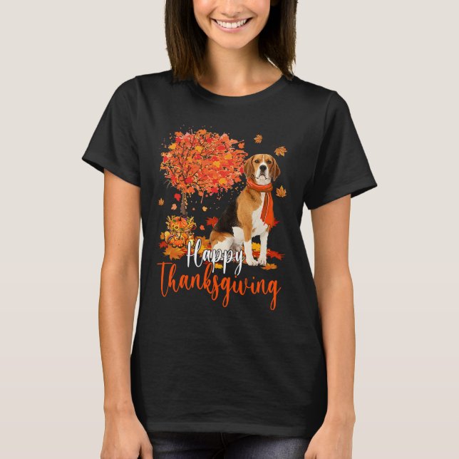 Happy thanksgiving Beagle och Träd Beagle L. T Shirt (Framsida)