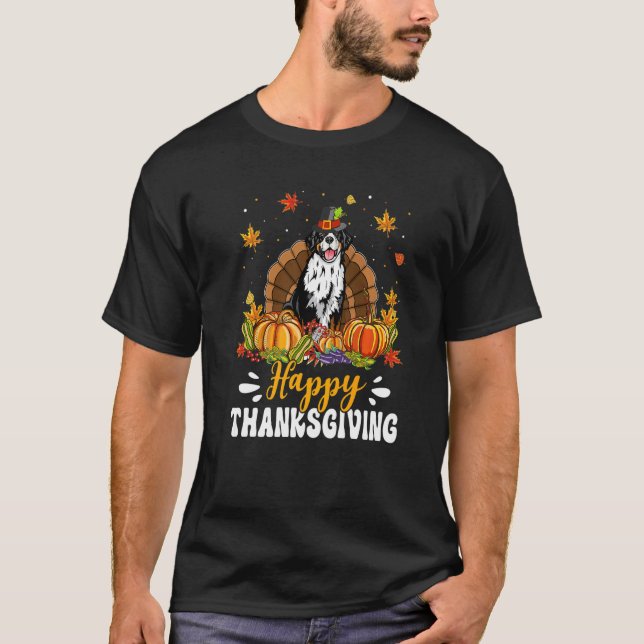 Happy Thanksgiving Bernese Mountain Dog Turkey Pum T Shirt (Framsida)