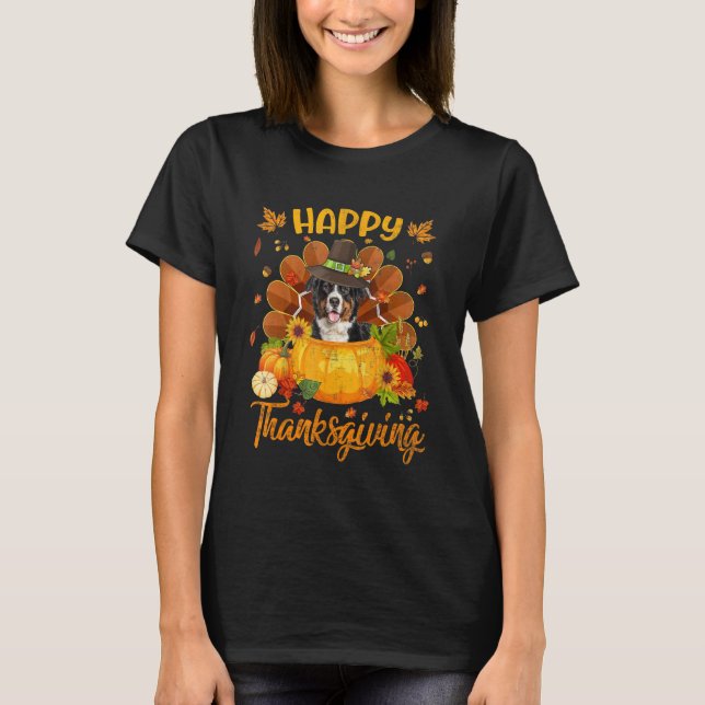 Happy Thanksgiving Bernese Mountain Dog Turkey Pum T Shirt (Framsida)