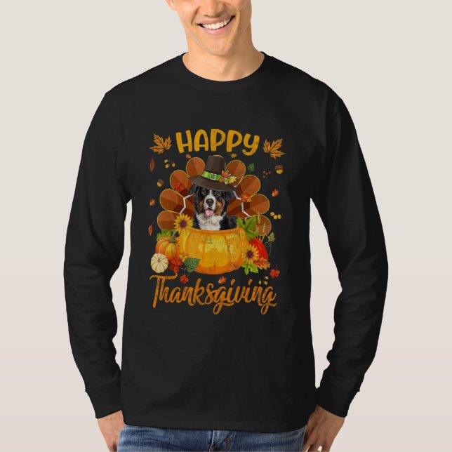 Happy Thanksgiving Bernese Mountain Dog Turkey Pum T Shirt (Framsida)