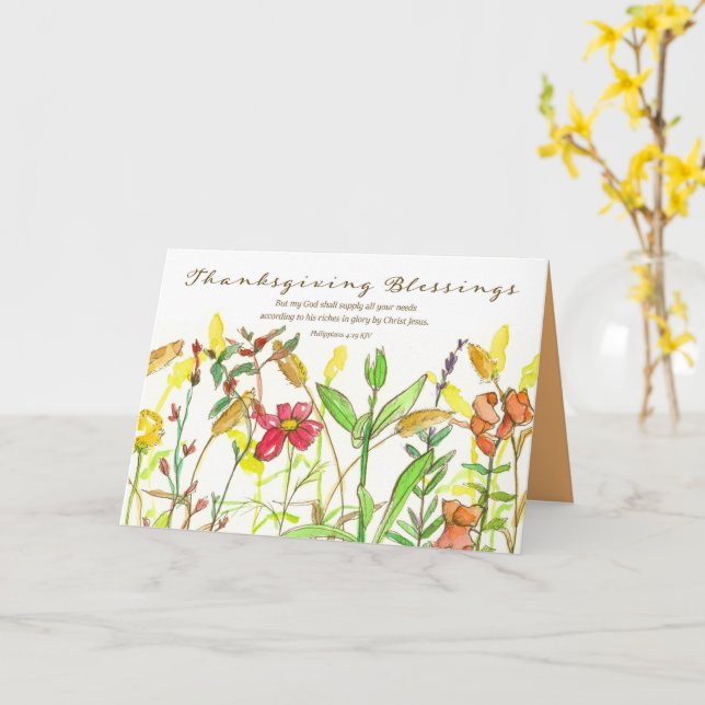 Happy thanksgiving Bible Verse Philippians Flowers Kort (Gul blomma)