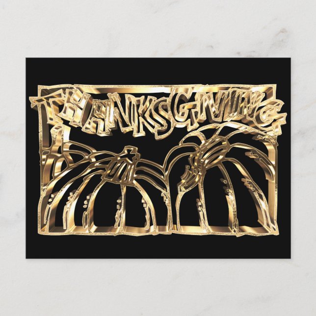 Happy thanksgiving Black Guld Typography Pumpkin Helg Vykort (Framsida)
