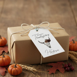 Happy thanksgiving Blommigt Cow Skull Fall Harvest Presentetikett