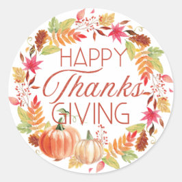 Happy thanksgiving Blommigt Fallutandning Runt Klistermärke