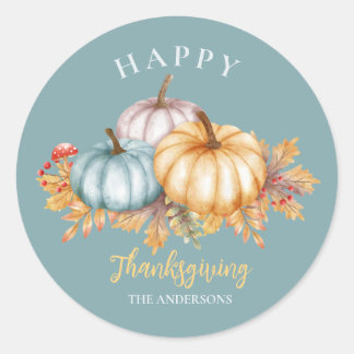 Happy thanksgiving blommigt pumpblått runt klistermärke