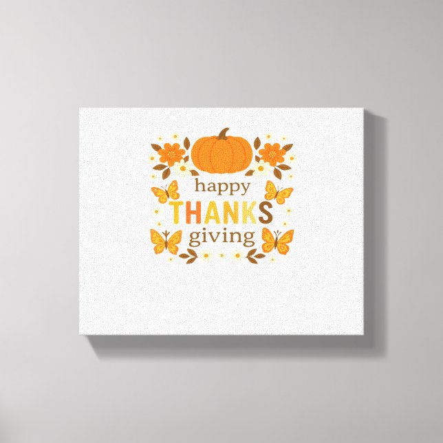 Happy thanksgiving Blommigt Pumpkin Classic T-Shir Canvastryck (Framsida)