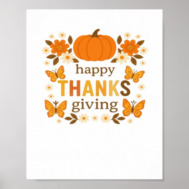 Happy thanksgiving Blommigt Pumpkin Classic T-Shir Poster (Framsidan)
