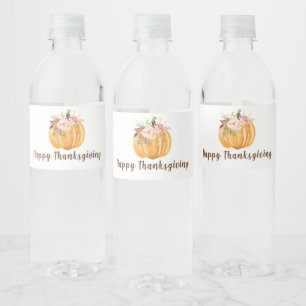 Happy thanksgiving Blommigt Pumpkin Vattenflaskor Etikett
