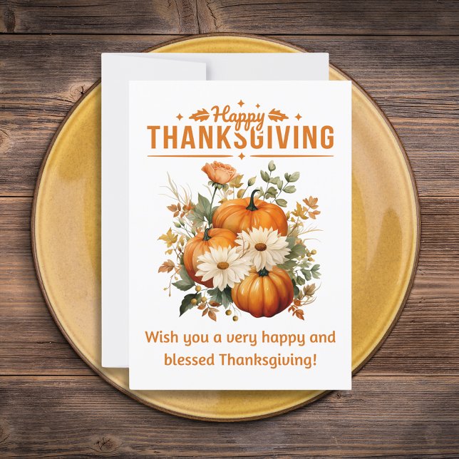 happy thanksgiving blommigt pumpor elegant julkort (Skapare uppladdad)