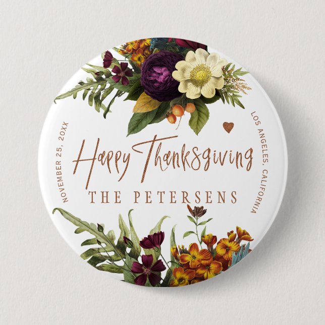Happy thanksgiving blommigt-typografifamiljen namn knapp (Framsida)