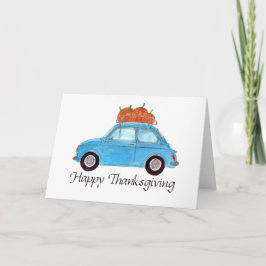 Happy thanksgiving Blue Retro Fiat 500 Kort