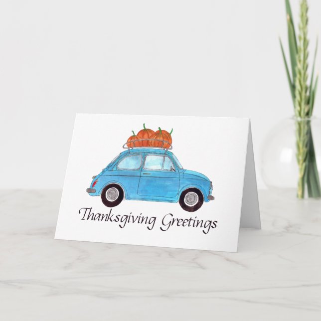 Happy thanksgiving Blue Retro Fiat 500 Kort (Framsida)