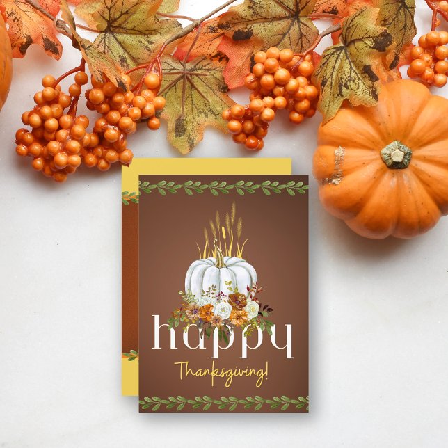 Happy thanksgiving Boho Blommigt Pumpkin Brown Fla Julkort (Skapare uppladdad)