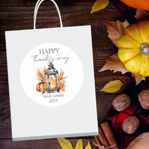 Happy thanksgiving boho pumkin lantern vattenfärg runt klistermärke