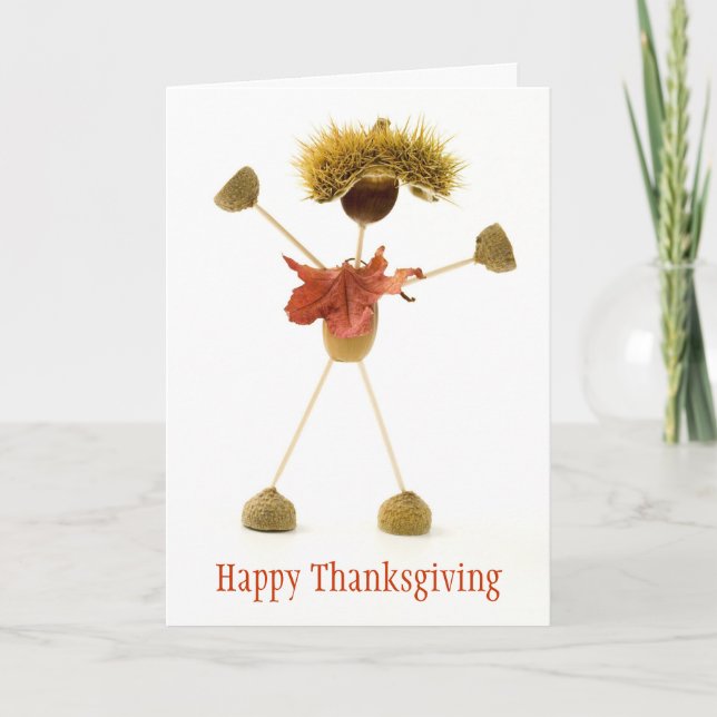 Happy thanksgiving Card Cute Acorn Stick Man Helgkort (Framsida)