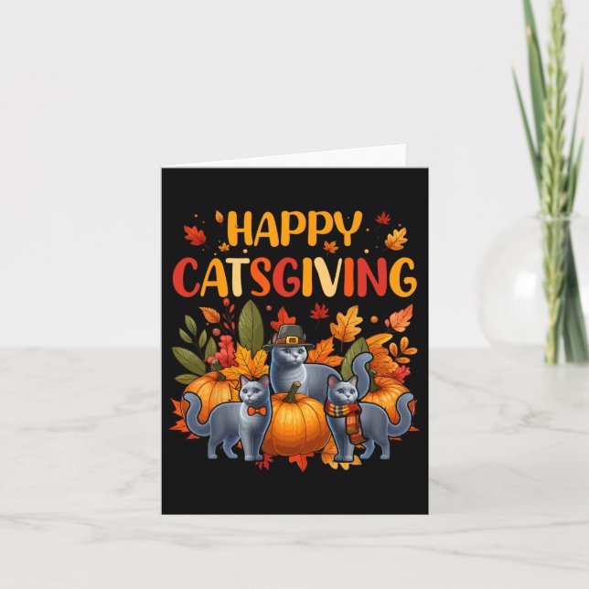 Happy thanksgiving Cat Three Cute Russian Blue Cat Kort (Framsida)