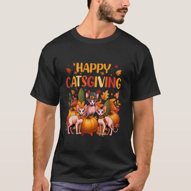 Happy thanksgiving Cat Three Cute Sphynx Cats Owne T Shirt (Framsida)