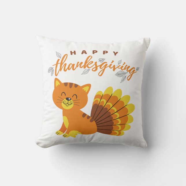 Happy thanksgiving Cat Turkiet Kudde (Framsida)