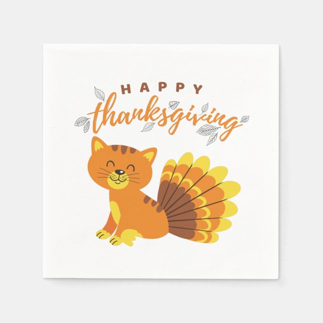 Happy thanksgiving Cat Turkiet Papper Pappersservett (Framsidan)