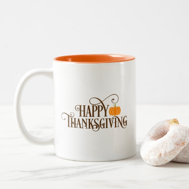 Happy Thanksgiving Coffee Mug Två-Tonad Mugg (Med munk)