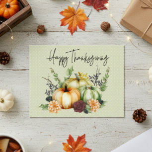 Happy Thanksgiving Colorful Watercolor Pumpkin Vykort
