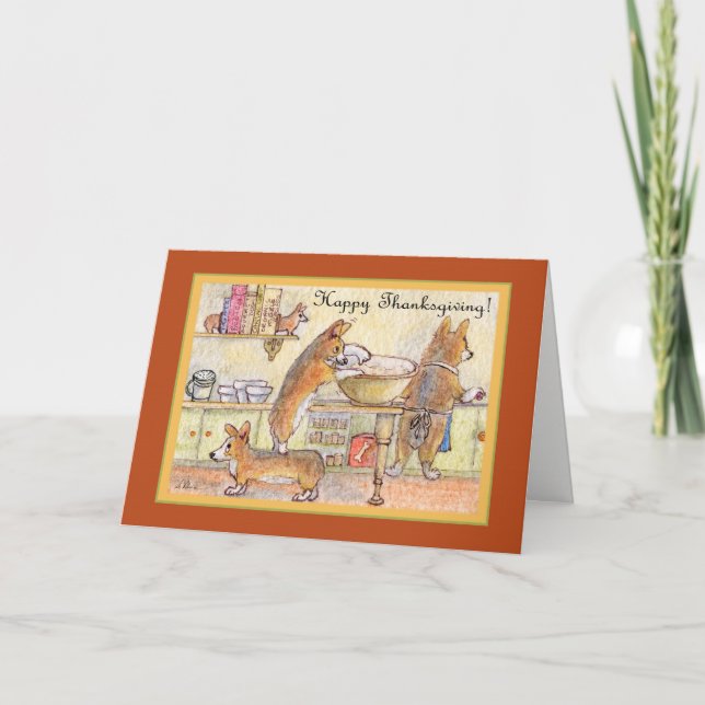 Happy thanksgiving corgifamiljbakning helgkort (Framsida)