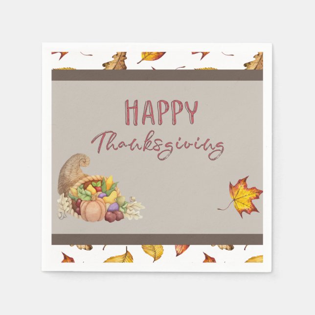 Happy thanksgiving Cornucopia Basket Höst löv Pappersservett (Framsidan)