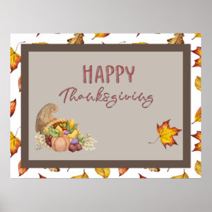 Happy thanksgiving Cornucopia Basket Höst löv Poster