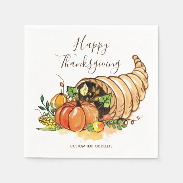 Happy thanksgiving Cornucopia Fall Harvest Anpassn Pappersservett (Framsidan)